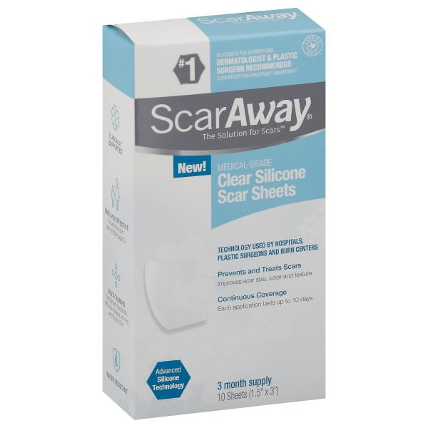 ScarAway Silicone Scar Sheets Shrink, Flatten And Fade Scars, Clear, 10