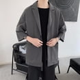thumbnail image 3 of Men Spring Suit Jacket Men Suit Coat Solid Color Spring Summer Suit Jacket Single-button Lapel Design 3/4 Sleeve Loose Fit Casual Business Outerwear, 3 of 8
