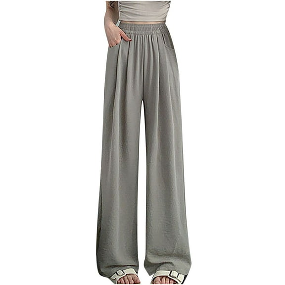 Cmfcve Women's Novelty Pants High Waisted Wide Legged Work Pants Pure Color Straight Baggy Leisure Sweatpants