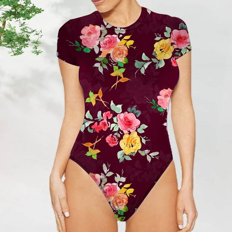 Women's Off Shoulder Short Puff Sleeve Floral Lace Bodysuits Jumpsuits Sexy  Leotard Shirts