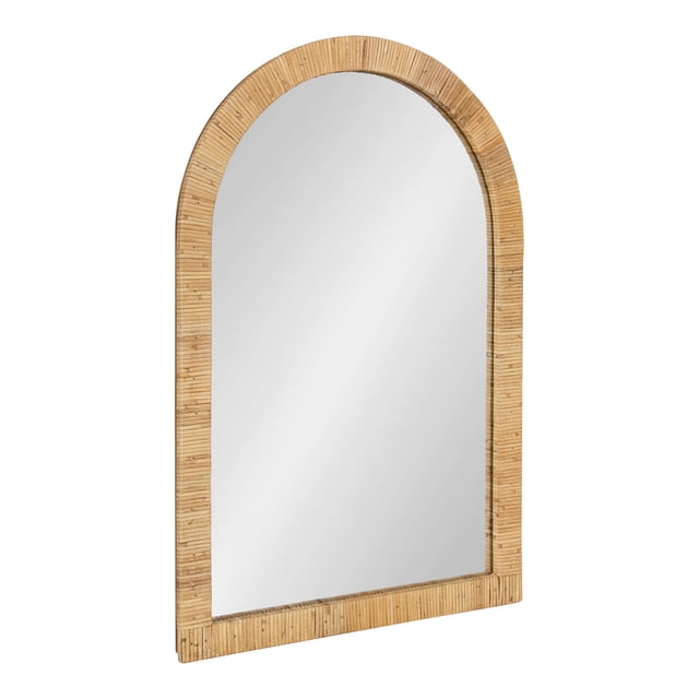 Kate and Laurel Rahfy Boho Arch Rattan Mirror, 20x30, Natural Wood, Decorative Wooden Mirror with Authentic Rattan Frame for Bohemian Wall Decor