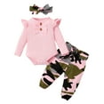 thumbnail image 1 of WRKEKC Infant Ribbed Romper Set Camouflage Print Matching Headband Button Front Thickened Warm Snug Comfortable Fitting Fall Winter Jumpsuit for Boys and Girls 3-24 Months, 1 of 8