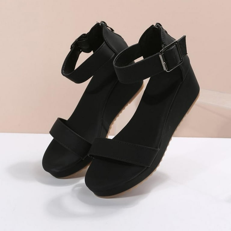 Xfvqtps Womens Flatform Sandals Wedge High Heel Ankle Strap - Main Image