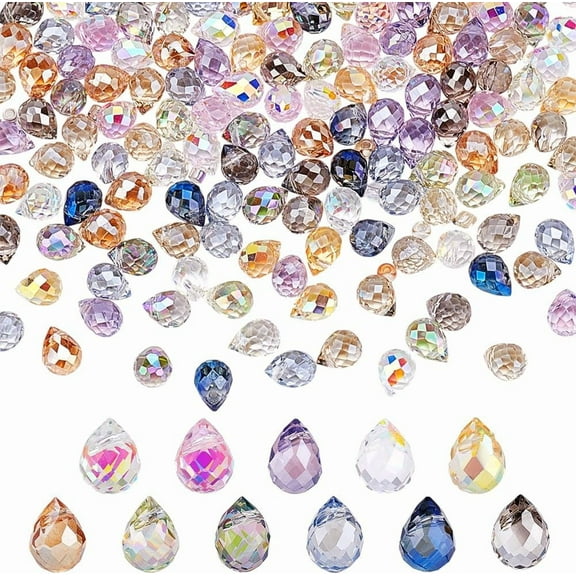 220pcs 11 Colors Faceted Glass Beads 8mm Beads Clear Cut Teardrop Beads Top Drilled Craft Beads for Jewellery Making Bracelet Necklace Hanging Decorations DIY Crafts