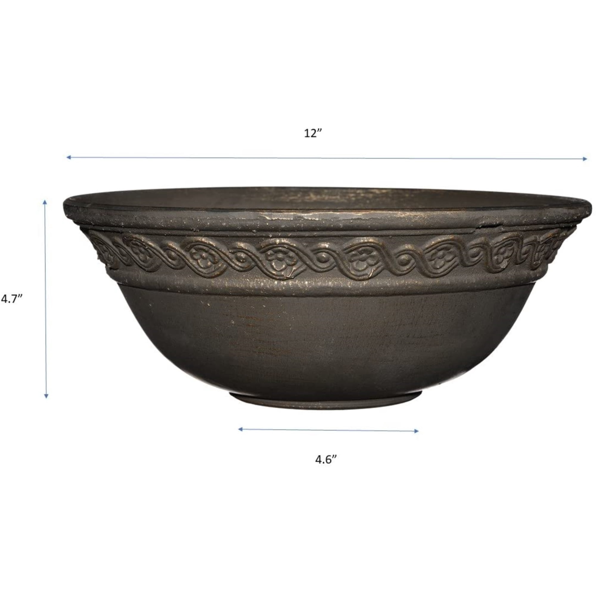 Classic Home and Garden Indoor/Outdoor Round Corinthian Resin Flower Pot Planter Bowl, Bronze, 12"