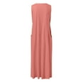 thumbnail image 6 of MIXUE Summer Dresses for Women Linen Solid Color Round Neck Sleeveless Pocket Casual Maxi Dress Activewear,Red,XXL, 6 of 6