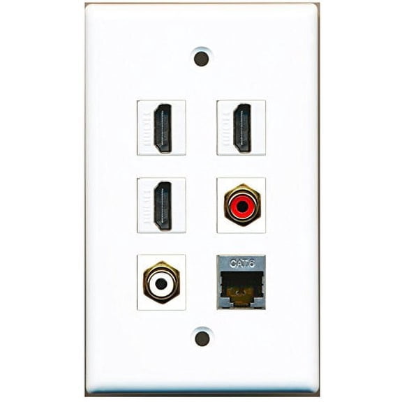 RiteAV - 3 HDMI 1 Port RCA Red 1 Port RCA White 1 Port Shielded Cat6 Ethernet Wall Plate