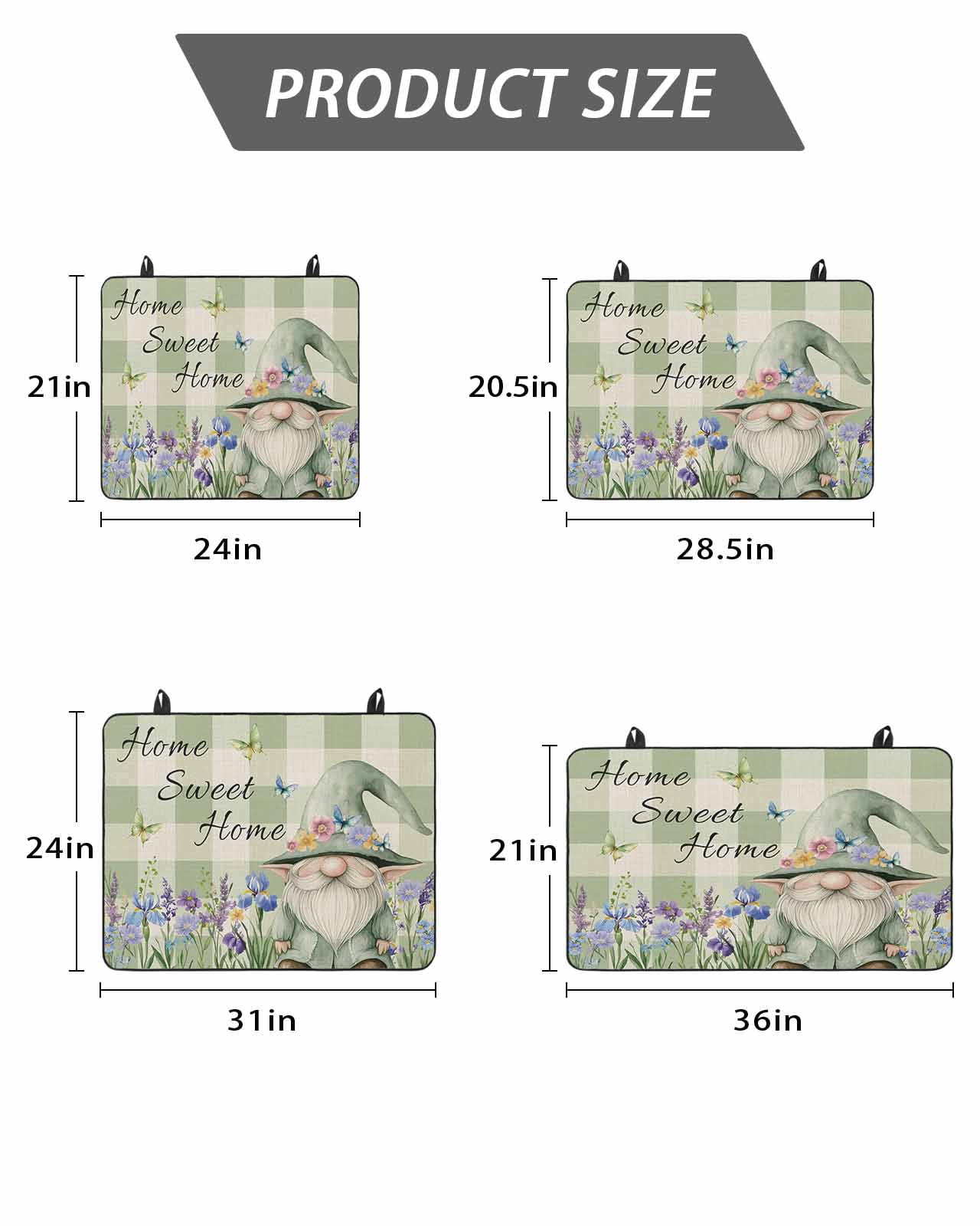 Stove Top Covers for Electric Stove 24x21 Inches, Rustic Gnome Heat Insulation Fireproof Glass Cooktop Protector, Spring Flowers Butterfly Green Check Countertop Stovetop Cover for Kitchen