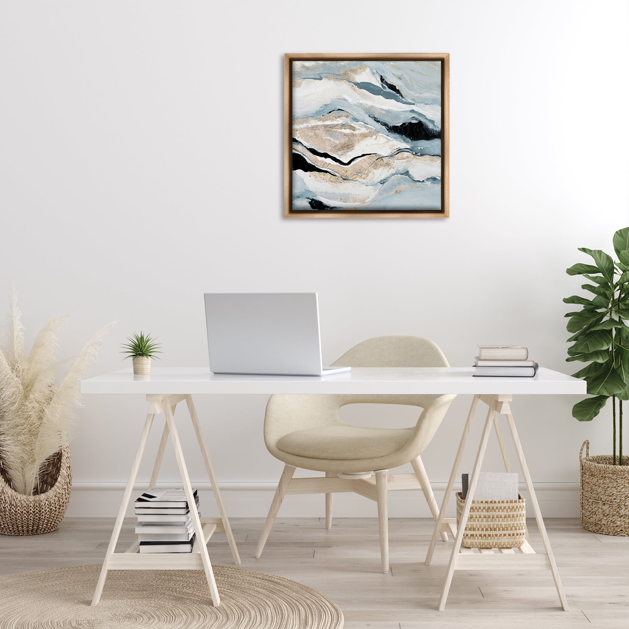 Stupell Industries Blue Natural Geode Pattern Abstract Painting Brown Floater Framed Canvas Art Print Wall Art, 25 x 25