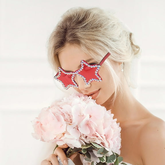 Hemoton Star Shaped Rimless Sunglasses with Sparkling Rhinestones for Trendy Look, Funny Rave Party Glasses, Disco Favors