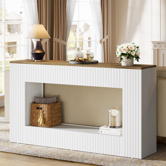 Tribesigns 55-Inch Modern Console Table, Wood Entryway Table with Storage, Narrow Long Sofa Table Behind Couch for Living Room, Foyer, Entryway, White