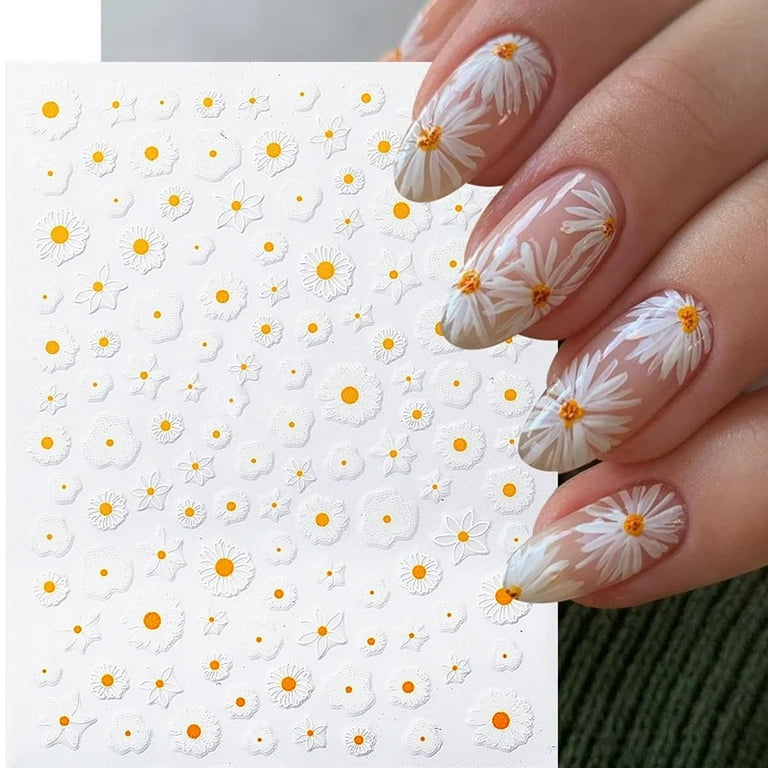 3D Nail Art Stickers - Spring Summer Flowers, Daisy, Fern Leaf Designs (Matte)