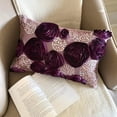 thumbnail image 2 of Purple Lumbar Pillow Cover, Ribbon Rose Flower Lumbar Pillow Cover, 12x14 inch (30x35 cm) Lumbar Pillow Cover, Rectangle Silk Lumbar Pillow Cover, Floral Modern - Wine Roses, 2 of 10