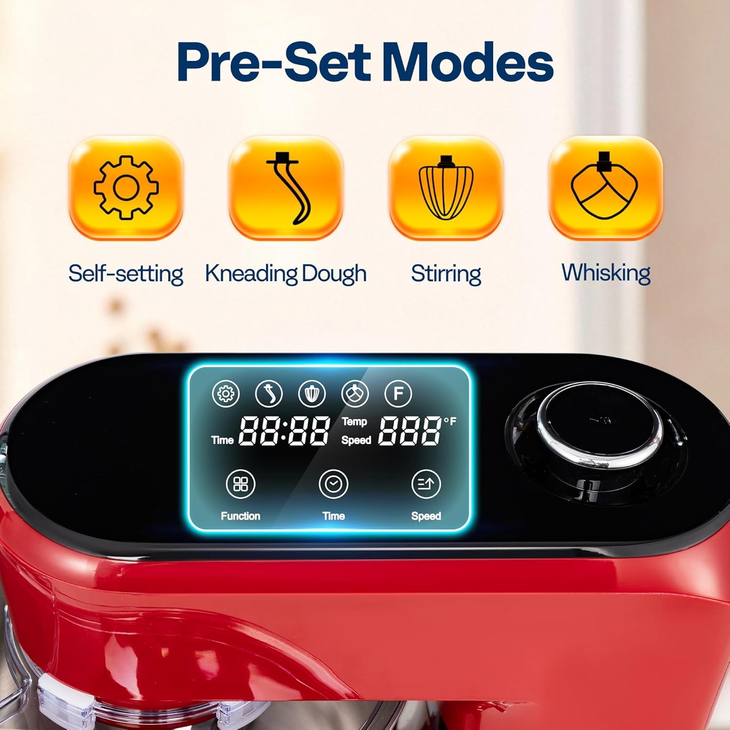 SPECSTAR Stand Mixer with Fermentation, One-Touch Presets Electric Dough Mixer with 6 Qt Bowl, Kitchen Standing Mixer for Baking, Cake with Flex Edge Beater, Bread Hook, Whisk, Red