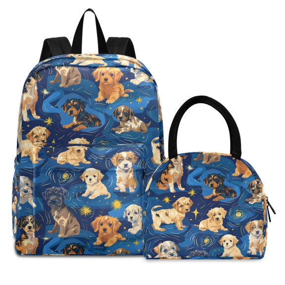 ALAZA Backpack Set Cartoon Puppy Dog Elementary School Bags Student BookBag with Lunch Bag