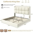 thumbnail image 3 of Mabor California King Size Upholstered Bed Frame with 53.2" Tall Headboard for Bedroom, California King Size Platform Bed Frame with 9 Metal Legs, No Box Spring Needed, White, 3 of 9