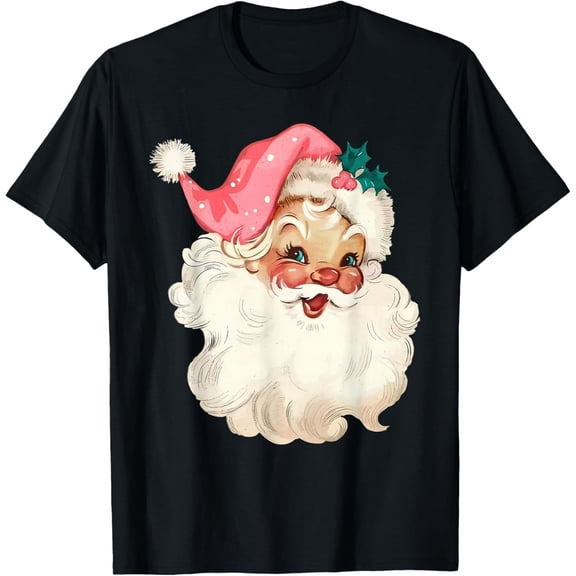 Santa Claus Pink Christmas Face Old Xmas Vintage Pink Santa T-Shirt