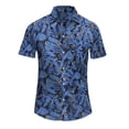 thumbnail image 1 of Camisa hawaiana de manga corta para hombre, corte holgado, estampado floral, camisa hawaiana con botones para playa y crucero tropical, 1 of 6