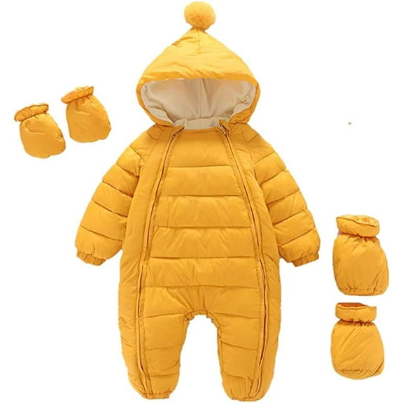 YOUI-GIFTS 3 Pcs Baby Flannel Lining Snowsuit Unisex Winter Warm Jumpsuit Double Zip Up Romper