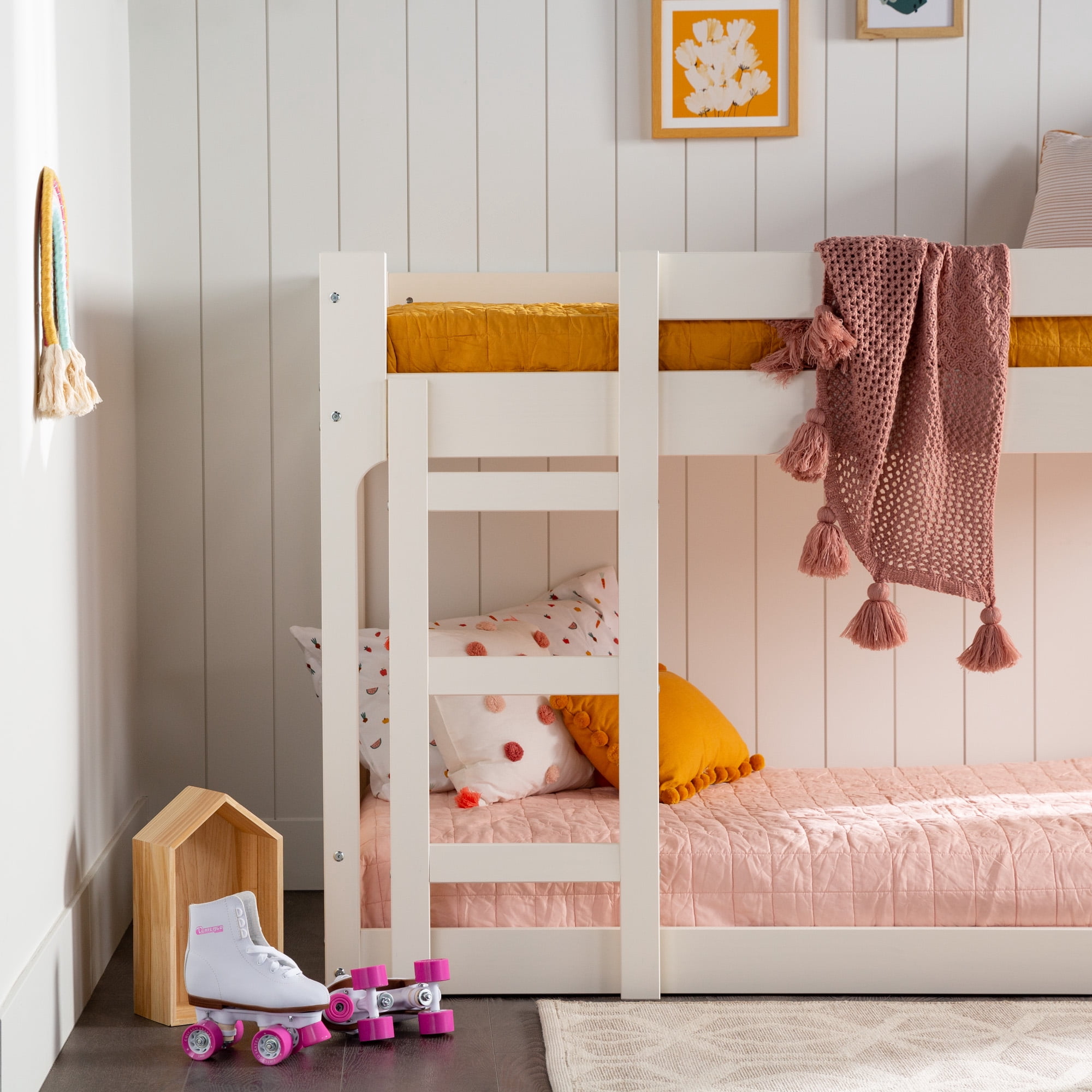 Walker Edison Modern Twin Over Twin Youth Bunk Bed, White