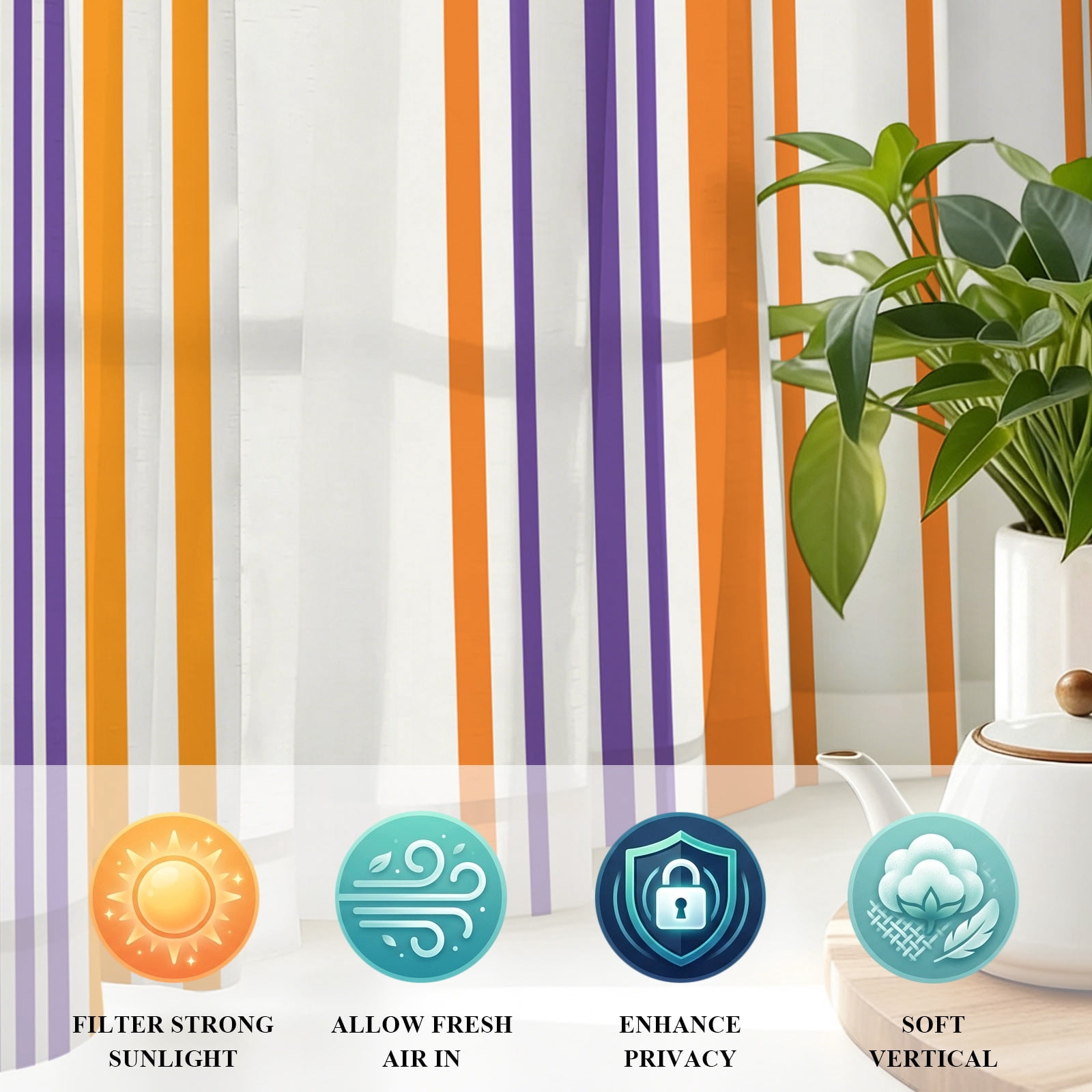 Basics Patterned Sheer Curtains 39 Inch Long 2 Panels, Watercolor Rectangle Colorful Stripes Light Filtering Semi Sheer Drapes Grommet Voile Window Curtain for Living Bedroom W27.9 x L39