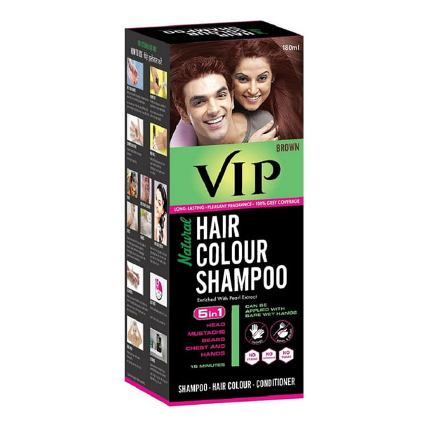VIP Brown Hair Colour Shampoo, 180ml for Women and Men | Alternate to Hair  Dye |