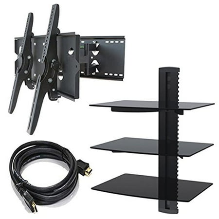 2xhome TV Wall Mount Bracket Bundle with HDMI Cable and Triple Shelf Package (Black) 2xhome TV Wall Mount Bracket Bundle with HDMI Cable and Triple Shelf Package (Black)