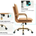 thumbnail image 5 of Leather Home Office Desk Chairs Comfy Office Chair, Mid-Back Adjustable Swivel Computer Chair with Golden Legs and Arms, Modern Upholstered Task Chair with Wheels, Camel, 5 of 18