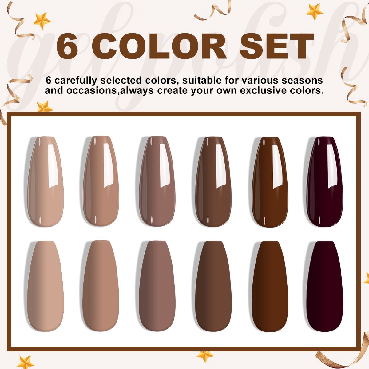 6Pcs Gel Polish Set, 6 Vibrant Colors UV Gel Nail Polish Red Blue Green Christmas Gift for Women Girls