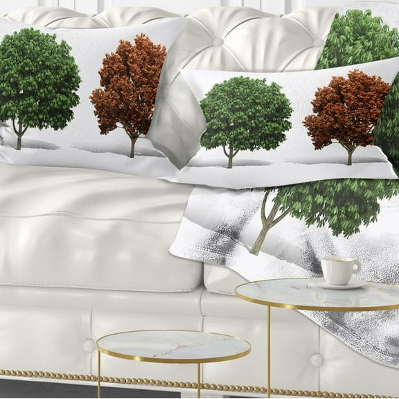 Designart Green and Red 3D Fractal Trees - Abstract Throw Pillow - 12x20