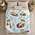 thumbnail image 5 of Whimsical Water Otter Floating Ripples Leaves Cute Cartoon, Playful Artistic Scene, Warm Flannel Blanket for Sunroom and Reading Nook, Garden Lovers Housewarming Gift, Playful Home Decor, 5 of 9