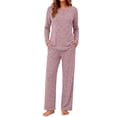 thumbnail image 2 of Weekease Woman Pajamas Set Henley Neck Long Sleeve Tops Drawstring Pants Two Piece Outfit Loungewear with Pockets, 2 of 7