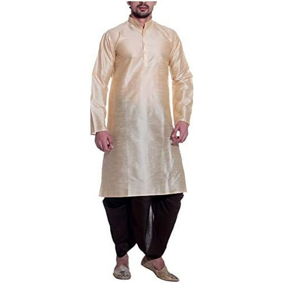 Royal Mens Cream Silk Kurta Black Dhoti_44