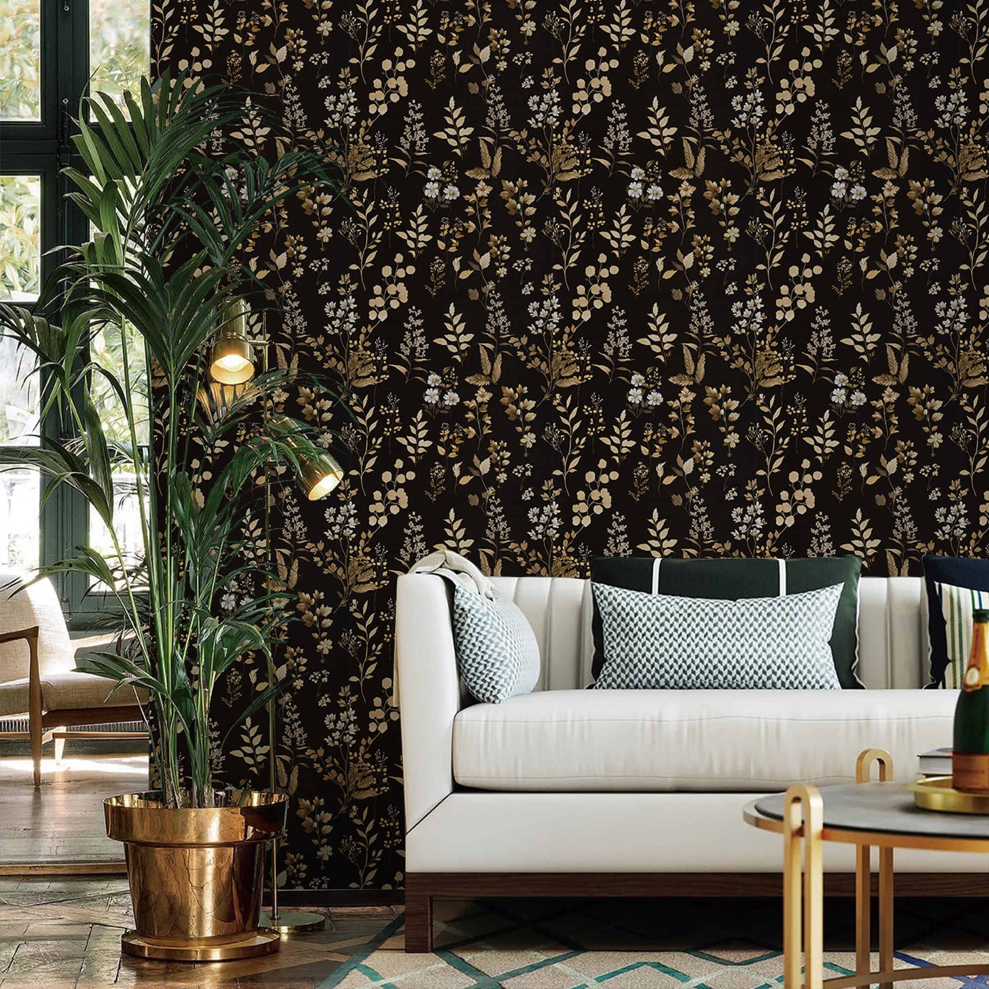 UMIGGEE 17.3-in x 236-in Floral Wallpaper Peel and Stick Floral Black Wallpaper Self Adhesive Flower Wall Paper Contact Paper Home Decor Wall Covering Old Furniture Renovation