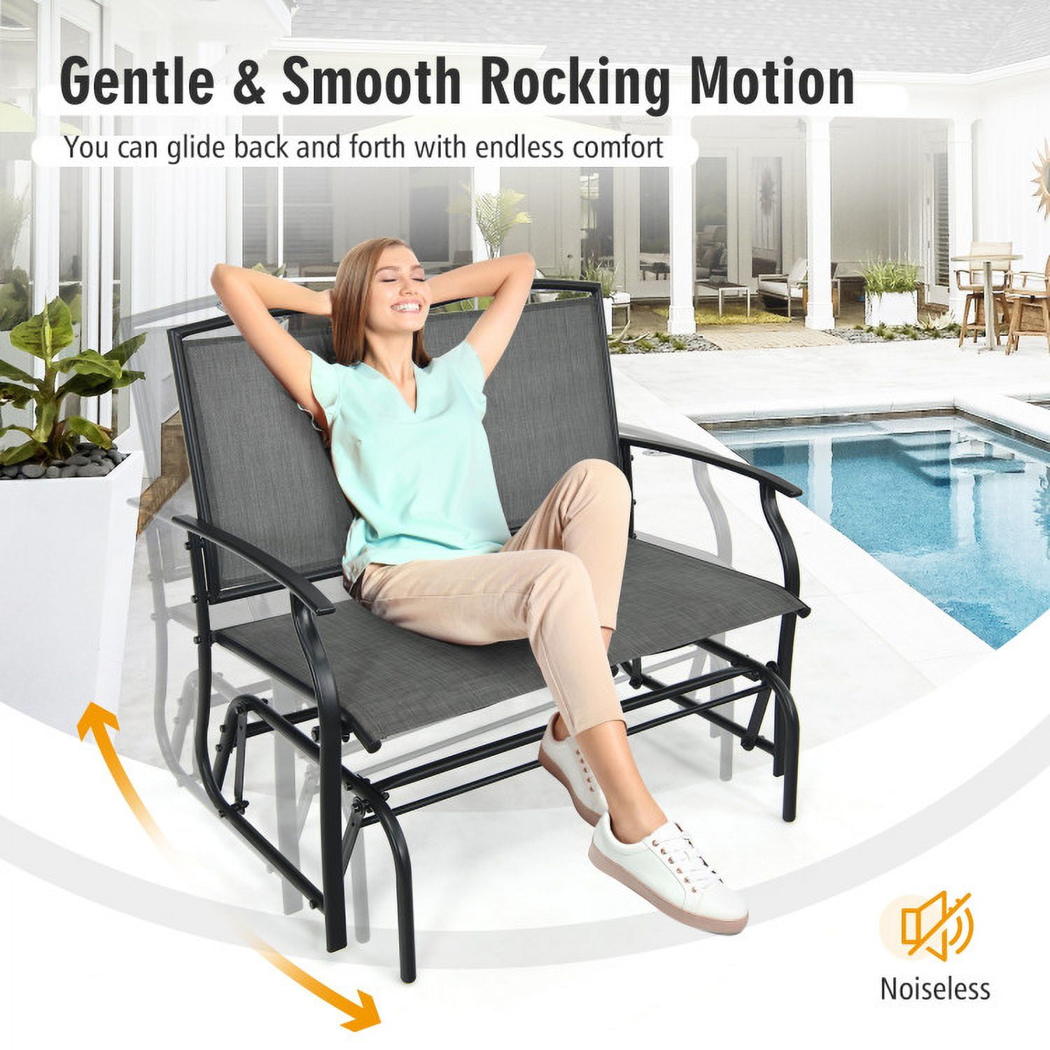 Aimee Lii Outdoor Double Chair, Patio Glider Bench, Porch, Backyard, Sturdy, Gray Aimee Lii Outdoor Double Chair, Patio Glider Bench, Porch, Backyard, Sturdy, Gray