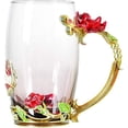 thumbnail image 2 of Longwin Enamel Glass Mug Butterfly Flower Lead-Free Drinking Tea Cup Coffee Mugs with Steel Spoon Set for Women Birthday Valentines Wedding Day Gifts Red, 2 of 5