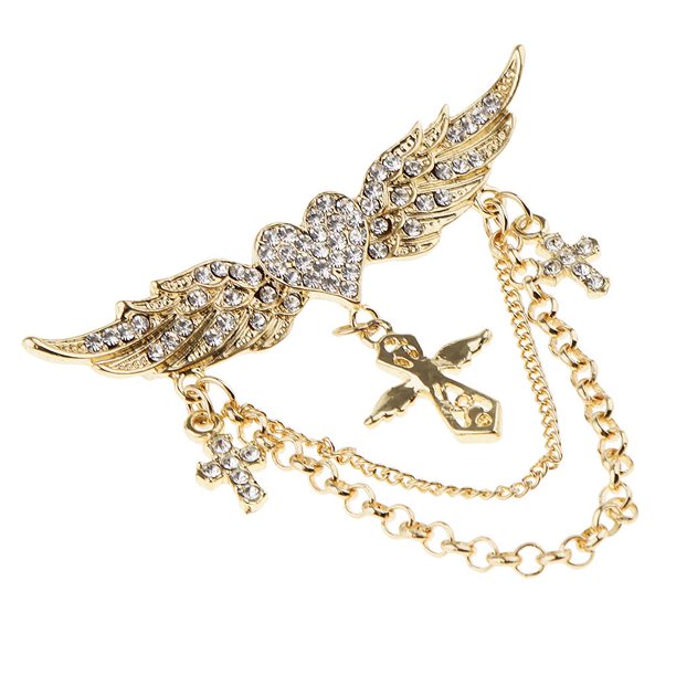 Pin Prendedro de Flecos Fernando Oro 9.5cm Ala + Cruz Broche de cadena con borlas