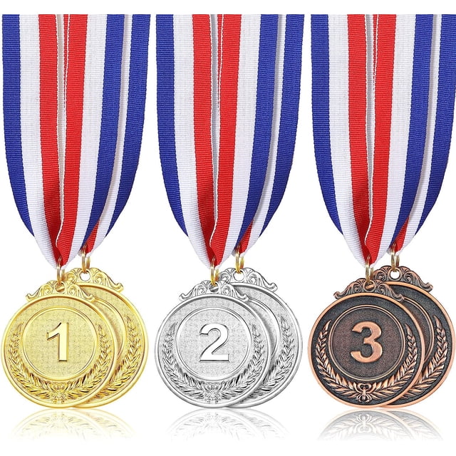 Medallas para niños, 12 piezas de medallas de metal doradas de estilo olímpico con cintas, premios para el día del deporte, competiciones de juegos, regalos para niños adultos