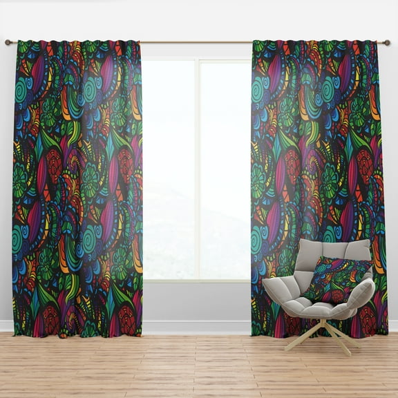 Designart 'Bituminous Bloom XII' Bohemian & Eclectic Curtain Panel
