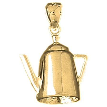 18K Yellow Gold 3D Water Kettle Pendant - 23 mm