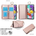 thumbnail image 3 of ELEHOLD For Samsung Galaxy A51 4G Phone Case Leather Crossbody Zipper Card Wallet Flip Case Kickstand Cover, with Ring Holder,Full Body Protection-Rosegold, 3 of 7