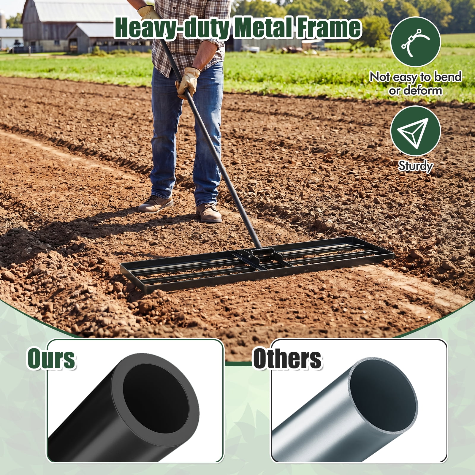 Costway Lawn Leveling Rake 42" x 10" Heavy Duty Level Lawn Tool for Garden Backyard/Lawn Black