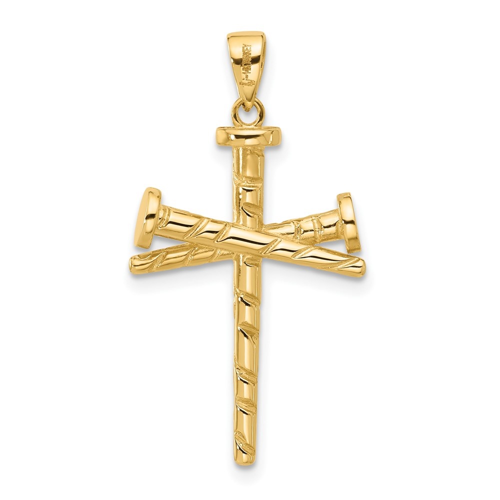 Diamond2Deal 14k Yellow Gold Polished and Textured Nails Cross Pendant for Women (L- 1.26 inch, W- 0.67 inch)