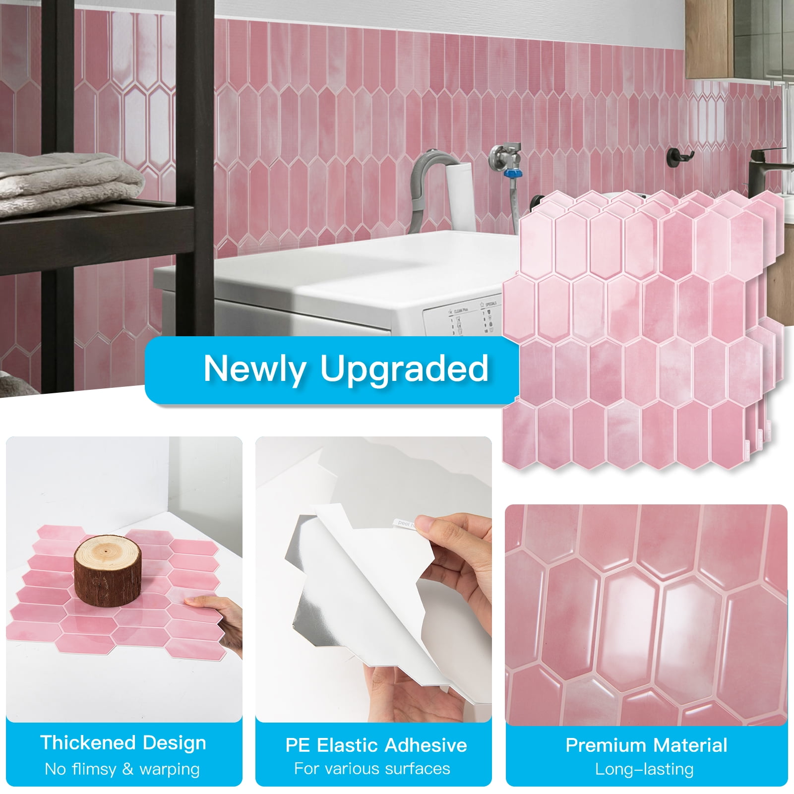 10Pcs Peel and Stick Backsplash,12'' x 12'' Heavy-Duty Self-Adhesive Vinyl Wall Tiles for Kitchen,Bathroom