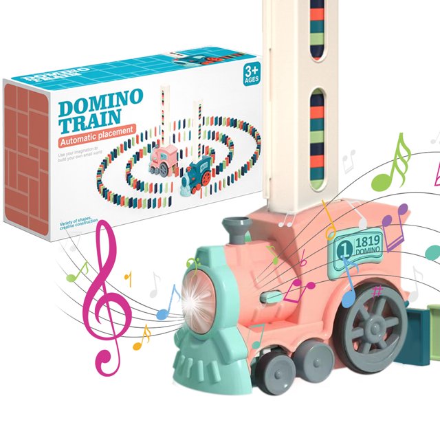 Juego de juguetes de tren de dominó Tren eléctrico automático de colocación de dominó con 60 piezas de bloques de dominó Bloques de dominó para niños Juguete de tren Apilamiento educativo y juguetes d