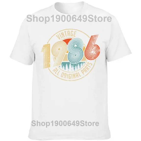 Funny Vintage 1986 All Original Parts birthday gifts T Shirts Tee Tops Round Neck Short-Sleeve Tshirt Casual Basic T-shirts