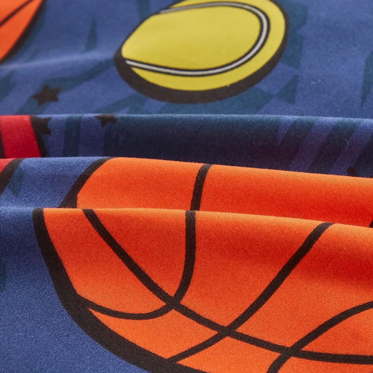 Chezmoi Collection 3-Piece Kids Sports Balls Bedding Comforter Set Twin Size - Soft Microfiber Navy Blue Gray Orange White Printed Football Soccer Basketball Baseball Tennis Sports