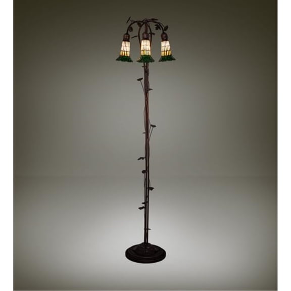 58" High Stained Glass Pond Lily 3 Light Floor Lamp