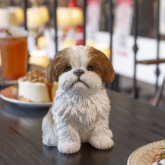 SOREAL Brown Shih Tzu Sitting Decorative Puppy Figurine for Home & Garden Décor, Handpainted Polyresin Dog Statue, Realistic Design | Gift for Dog Lovers | Weather-Resistant Indoor/Outdoor Decor