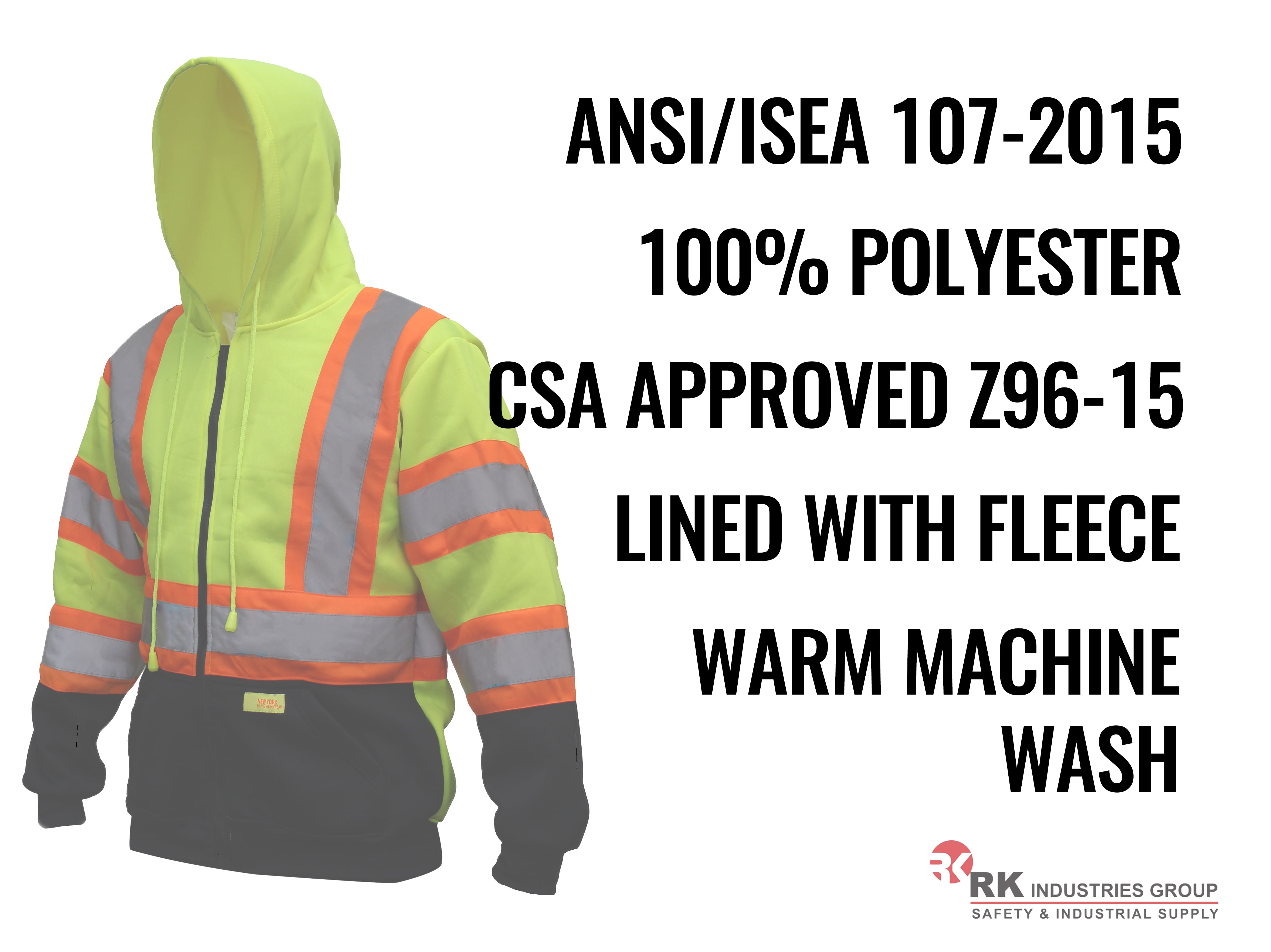 New York Hi-Viz Workwear HX7012 Men's ANSI Class 3 High Visibility Class 3 Sweatshirt, Full Zip Hooded, Lightweight, Black Bottom with X pattern(5XL, Lime)